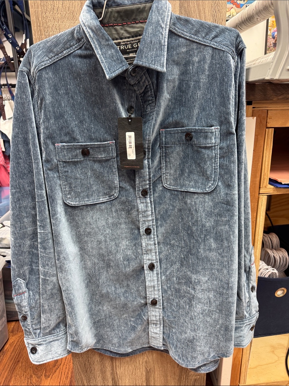 True Grit Faded Blue Washed Denim Shirt